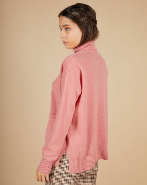 Pull ample 100% Cachemire Alicia Col roulé à poches bois de rose