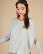 Pull poncho 100% Cachemire Alizée col rond gris chiné clair