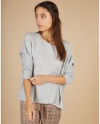 Pull poncho 100% Cachemire Alizée col rond gris chiné clair