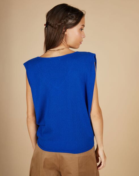 Pull 100% Cachemire Bella épaulettes bleu électrique