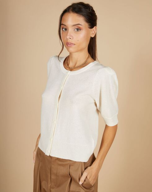 Cardigan 100% Cachemire Claire manches ballon écru