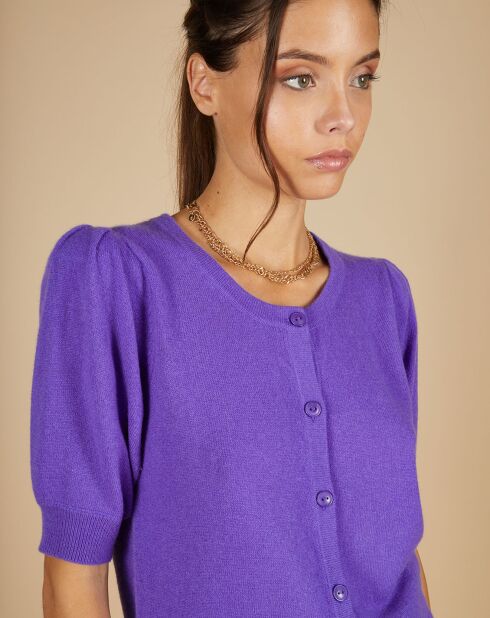 Cardigan 100% Cachemire Claire manches ballon violet