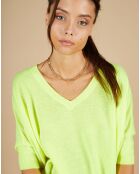 Pull poncho 100% Cachemire Kelly col V manches courtes jaune fluo