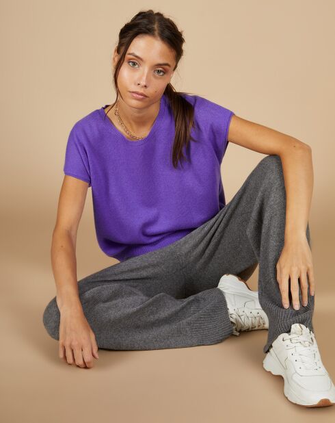 Pull 100% Cachemire Laurène manches courtes violet