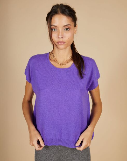 Pull 100% Cachemire Laurène manches courtes violet