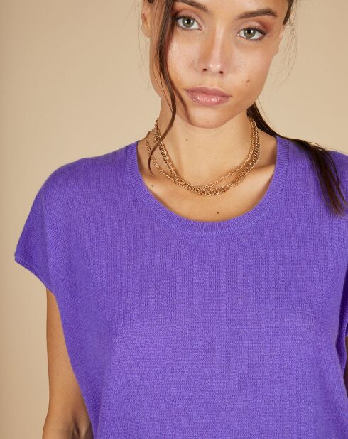Pull 100% Cachemire Laurène manches courtes violet