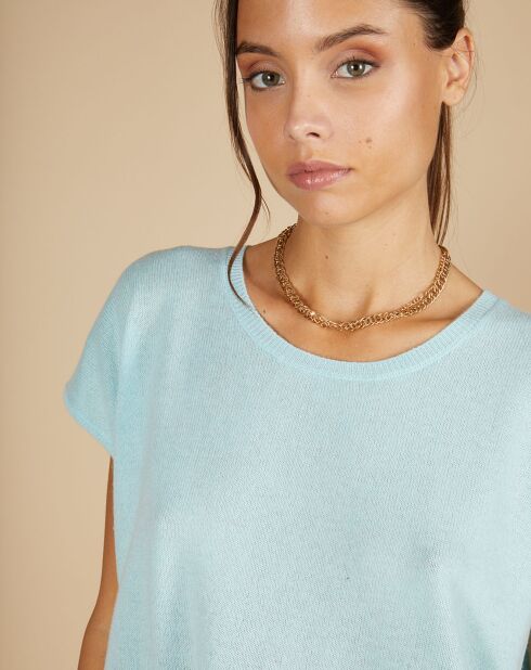 Pull 100% Cachemire Laurène manches courtes bleu océan
