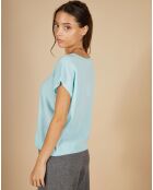 Pull 100% Cachemire Laurène manches courtes bleu océan