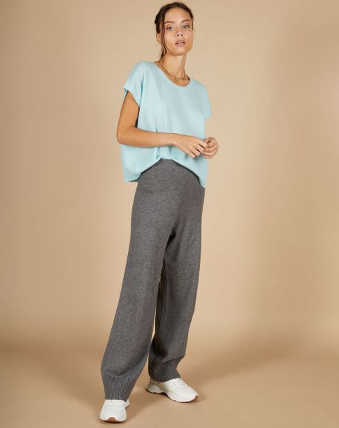 Pull 100% Cachemire Laurène manches courtes bleu océan