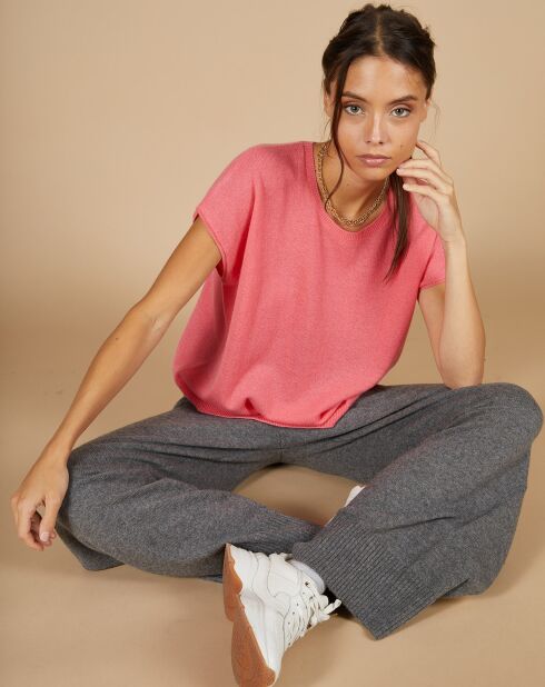 Pull 100% Cachemire Laurène manches courtes rose