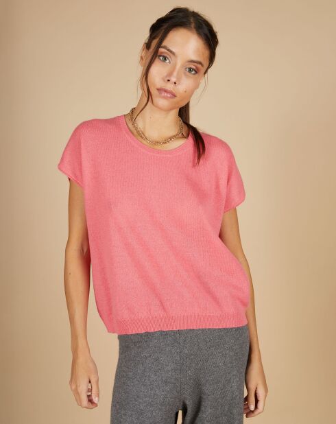 Pull 100% Cachemire Laurène manches courtes rose