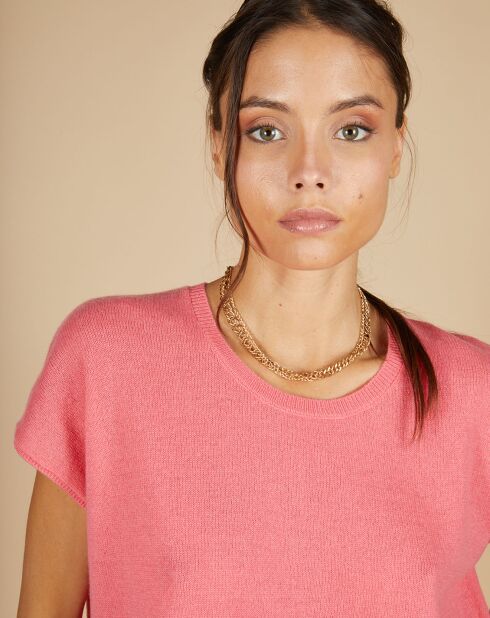Pull 100% Cachemire Laurène manches courtes rose