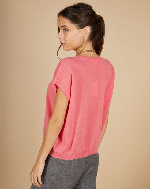 Pull 100% Cachemire Laurène manches courtes rose