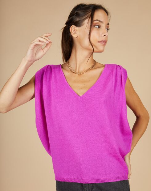 Pull 100% Cachemire Bella  épaulettes violet fluo