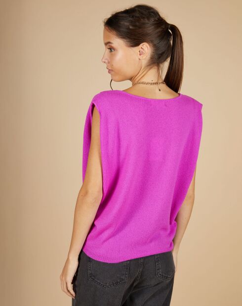 Pull 100% Cachemire Bella  épaulettes violet fluo