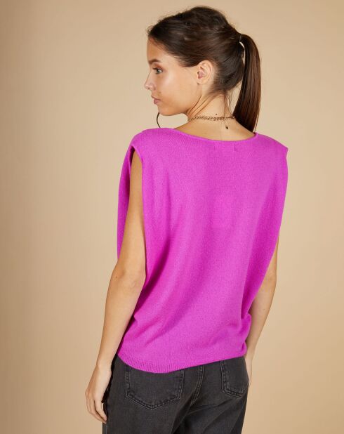 Pull 100% Cachemire Bella  épaulettes violet fluo
