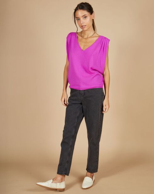 Pull 100% Cachemire Bella  épaulettes violet fluo