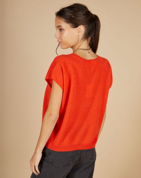 Pull 100% Cachemire Laurène manches courtes orange