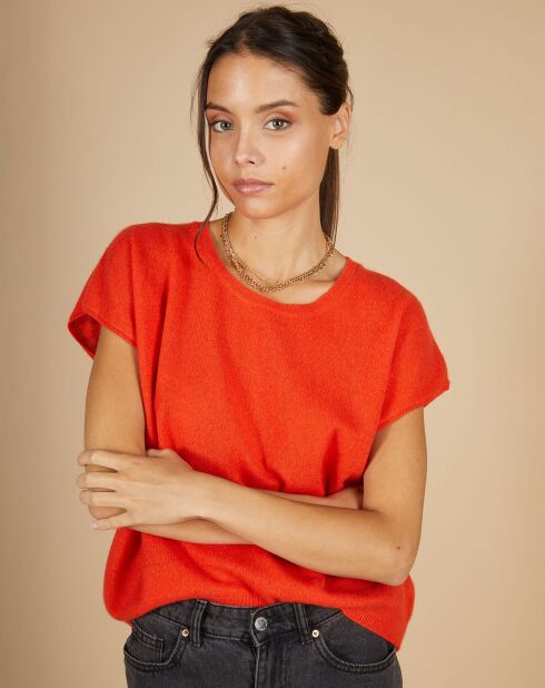 Pull 100% Cachemire Laurène manches courtes orange