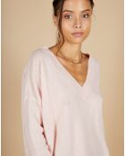 Pull 100% Cachemire Iris Col V profond oversize blush