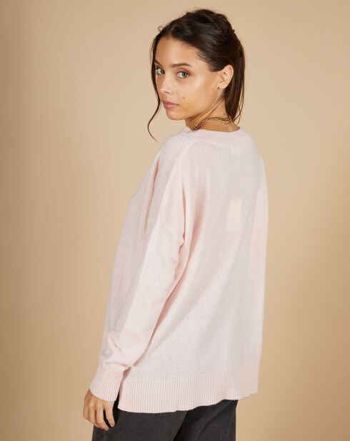 Pull 100% Cachemire Iris Col V profond oversize blush