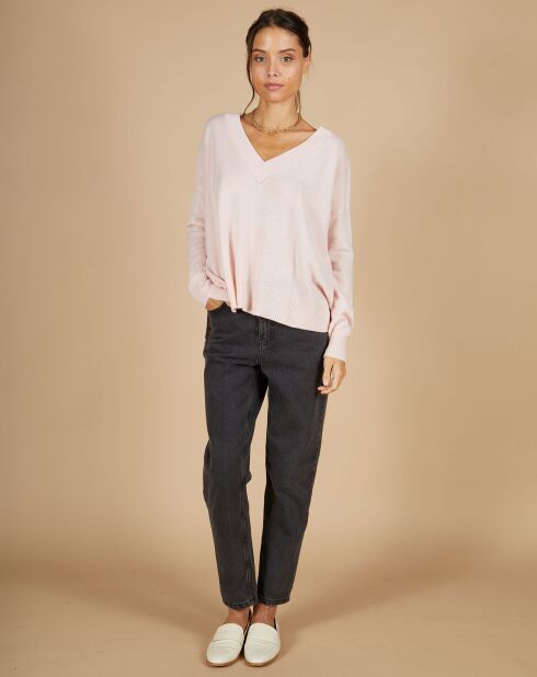 Pull 100% Cachemire Iris Col V profond oversize blush