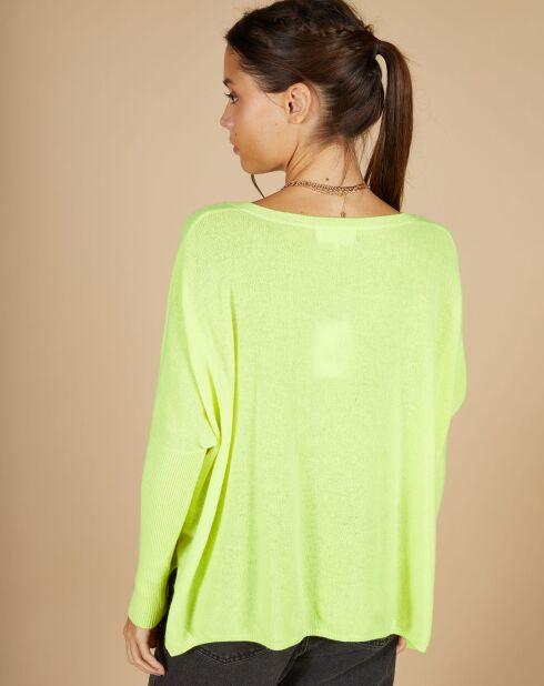 Pull poncho 100% Cachemire Emma col V jaune fluo