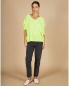 Pull poncho 100% Cachemire Emma col V jaune fluo