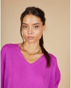 Pull poncho 100% Cachemire Kelly col V manches courtes violet fluo