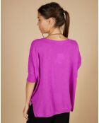 Pull poncho 100% Cachemire Kelly col V manches courtes violet fluo