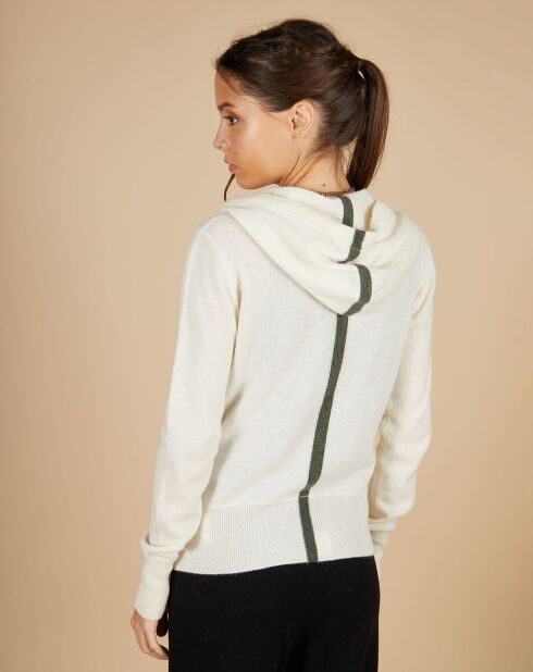 Gilet à capuche 100% Cachemire Blanche blanc cassé/kaki