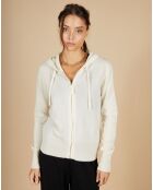 Gilet à capuche 100% Cachemire Blanche blanc cassé/kaki