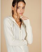 Gilet à capuche 100% Cachemire Blanche blanc cassé/kaki