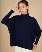 Pull poncho 100% Cachemire Lola col roulé bleu nuit