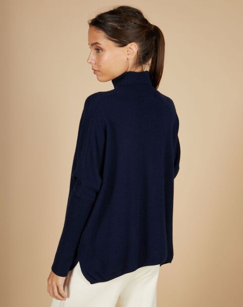 Pull poncho 100% Cachemire Lola col roulé bleu nuit