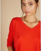 Pull poncho 100% Cachemire Kelly col V manches courtes orange