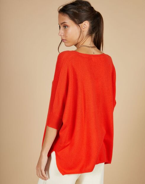 Pull poncho 100% Cachemire Kelly col V manches courtes orange