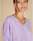 Pull poncho 100% Cachemire Kelly col V manches courtes lavande