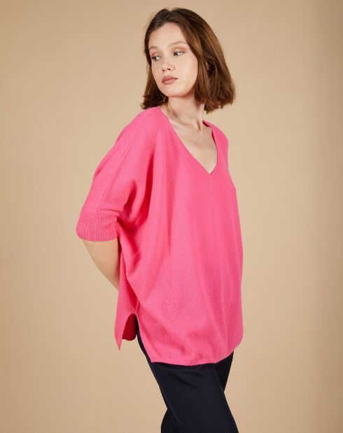 Pull poncho 100% Cachemire Kelly col V manches courtes tulipe