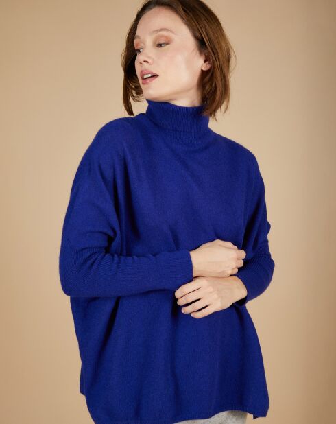 Pull poncho 100% Cachemire Lola col roulé bleu outremer