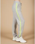 Jogging 100% Cachemire Coralie gris chiné clair/jaune fluo