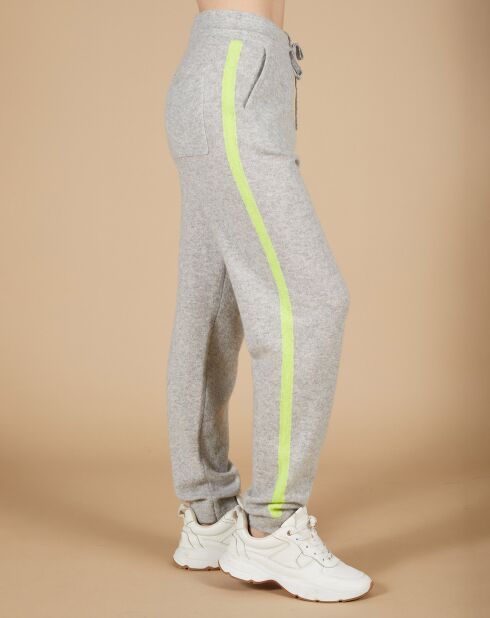 Jogging 100% Cachemire Coralie gris chiné clair/jaune fluo