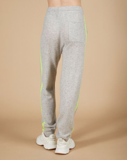 Jogging 100% Cachemire Coralie gris chiné clair/jaune fluo