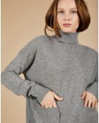 Pull ample 100% Cachemire Alicia Col roulé à poches gris chiné foncé