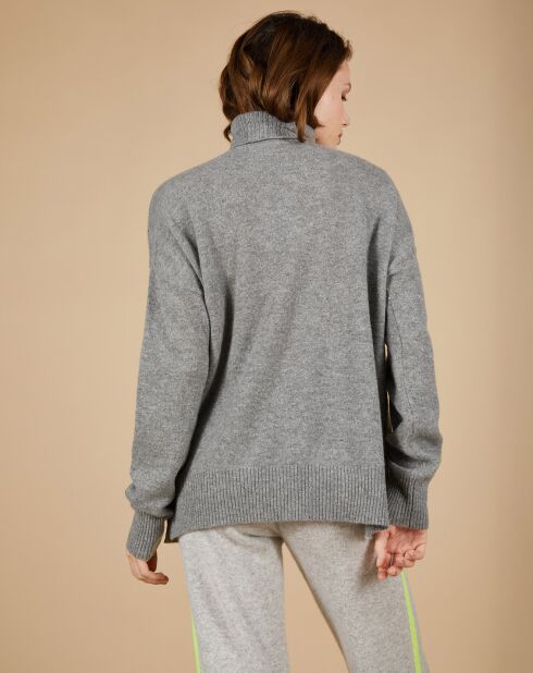 Pull ample 100% Cachemire Alicia Col roulé à poches gris chiné foncé