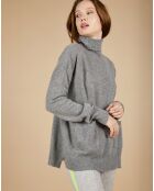 Pull ample 100% Cachemire Alicia Col roulé à poches gris chiné foncé