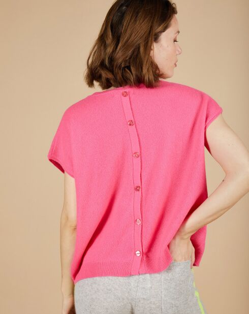 Pull 100% Cachemire manches courtes Charline boutons au dos tulipe
