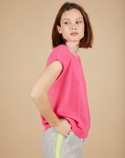Pull 100% Cachemire manches courtes Charline boutons au dos tulipe
