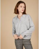 Pull en Laine & Cachemire Paloma col polo gris chiné clair