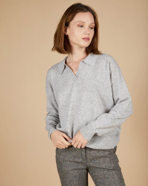 Pull en Laine & Cachemire Paloma col polo gris chiné clair